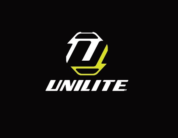 Logo av Unilite med svart bakgrunn, hvit og grønn tekst og grafikk.