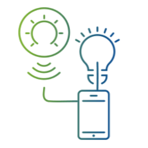 Illustration von einer Glühbirne, einem Smartphone, einem Piktochart und einem Lichtschalter, die Technologie und Innovation symbolisieren.