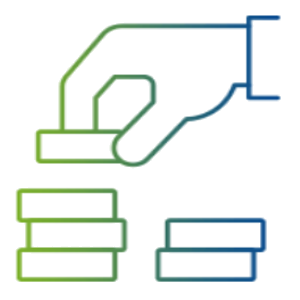 Diagramm mit Linien und rechteckigen Blöcken in Grün und Blau, zeigt eine Illustration von Linien, die zu Stift, Hand und möglichen Organisationselementen führen.