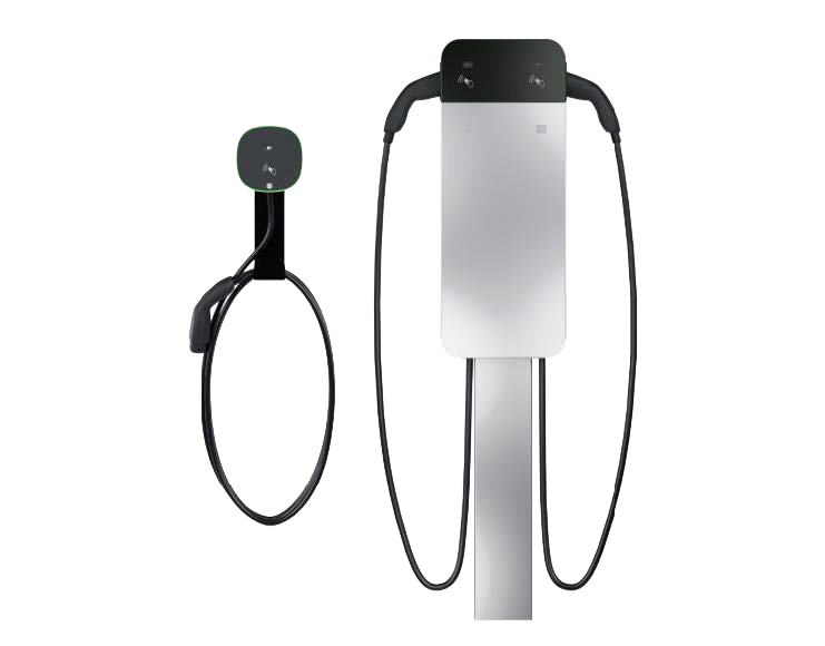Ladegerät für Elektromobilität, bestehend aus einem Stecker und einem Ladestationen-Gerät.