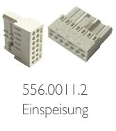 Zwei weiße elektronische Verbindungsklemmen, die für die Stromversorgung verwendet werden.