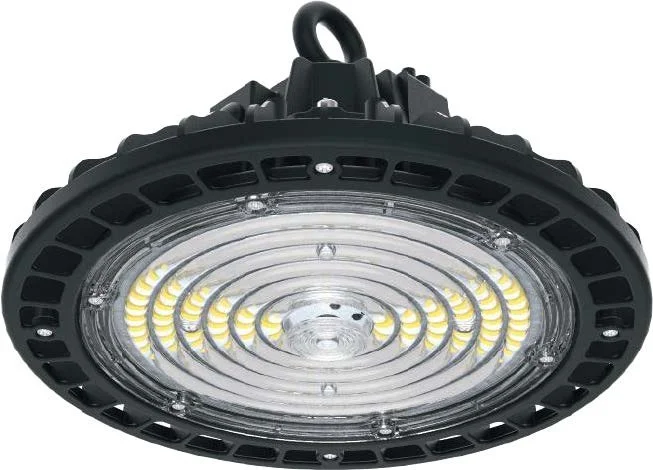 Rundluminaire mit LED-Leuchten, schwarzer Rahmen, hängend