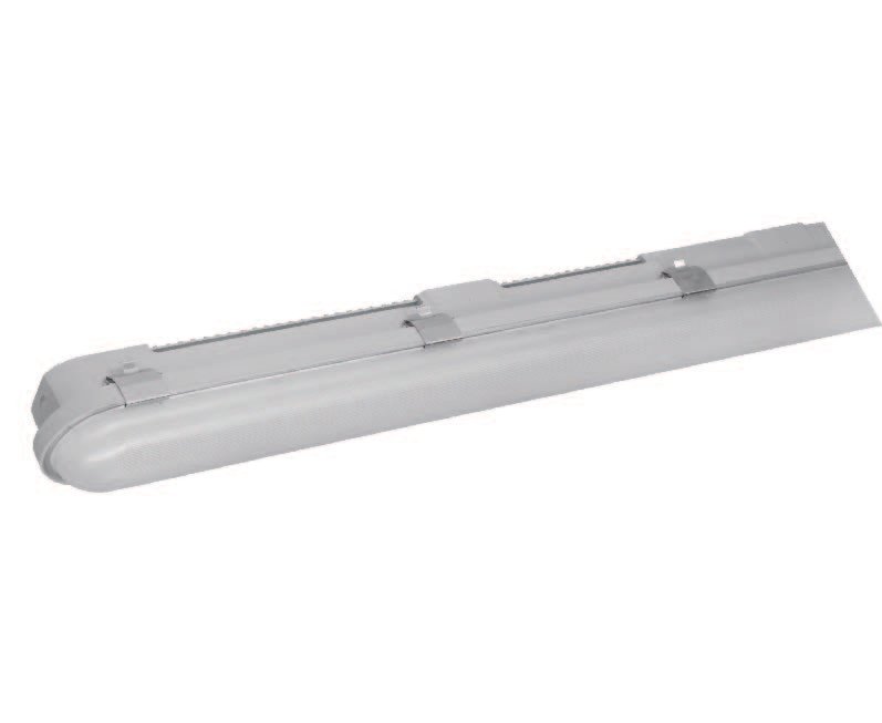Eine weiße, abgedeckte Leuchte mit Schlitz, vermutlich eine Decken- oder Wandlampe.