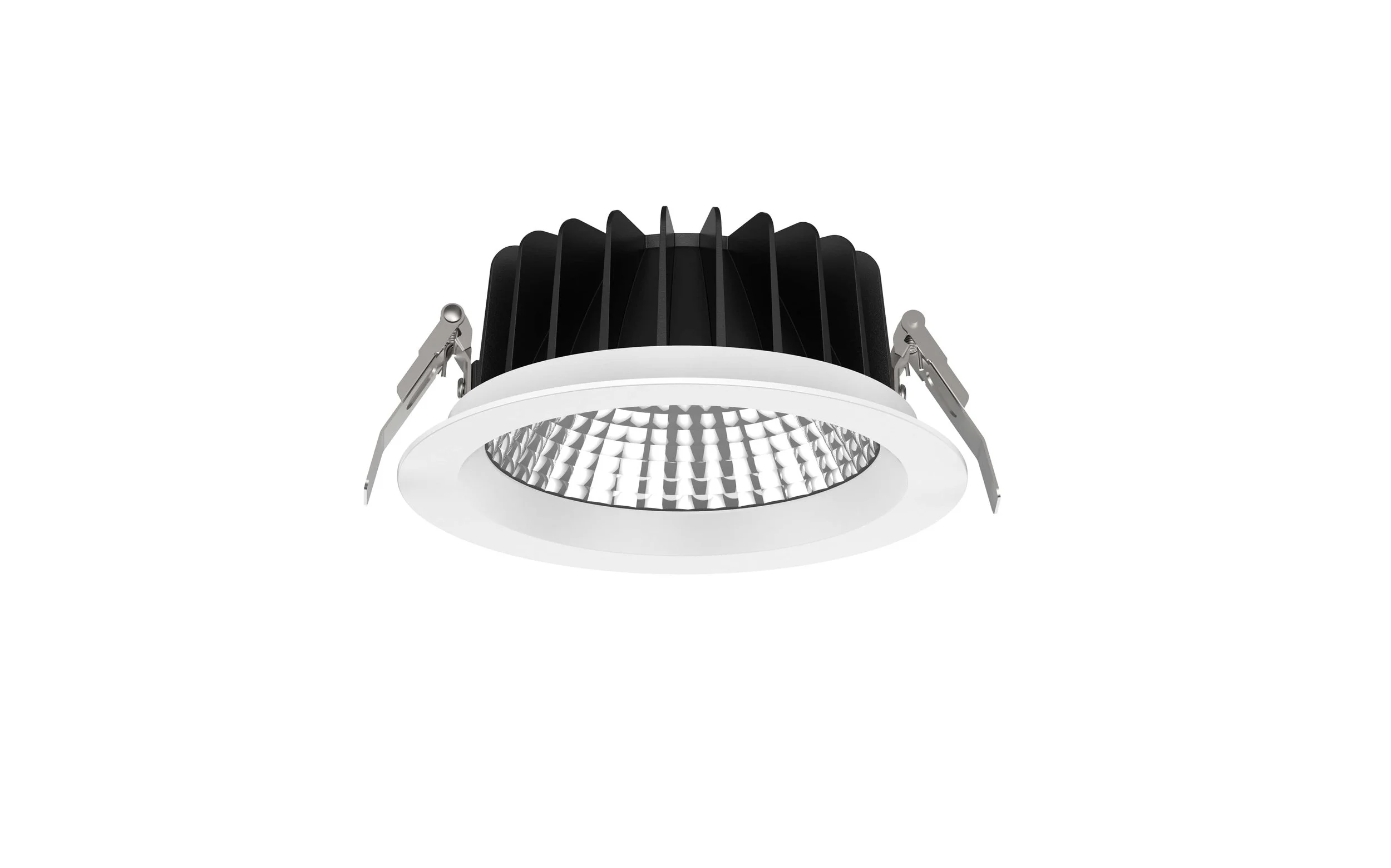 Deckenleuchte mit schwarzem Kühlkörper und LED-Licht. minimalistisches Design