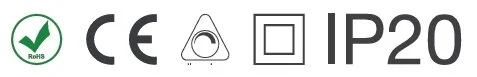 Symbolleiste mit RoHS, CE, Dreieck, Quadrat und IP20 Schutzklasse