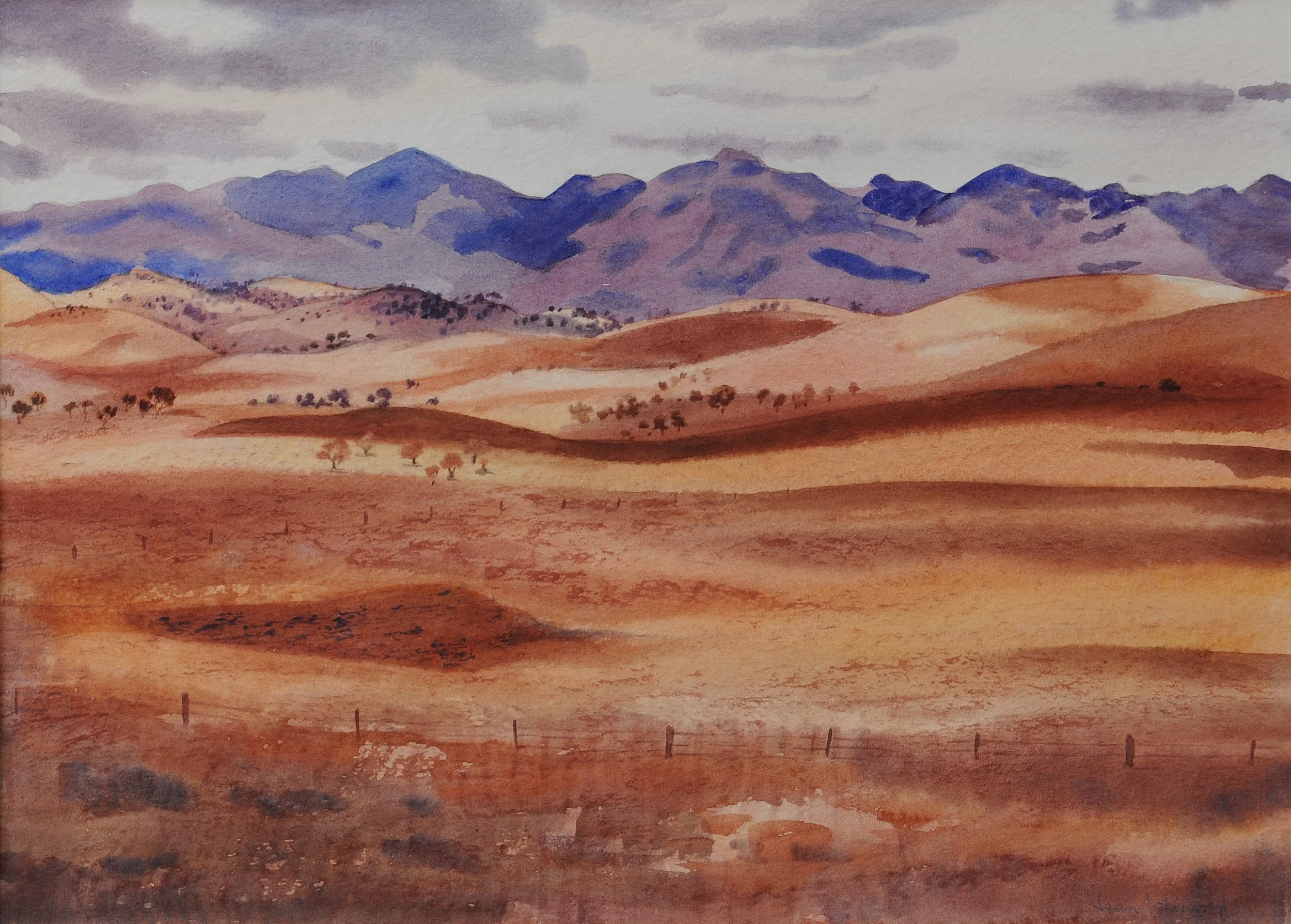 "Over the thirsty paddocks" – mauve mountains, Cooma-Monaro Highway, NSW