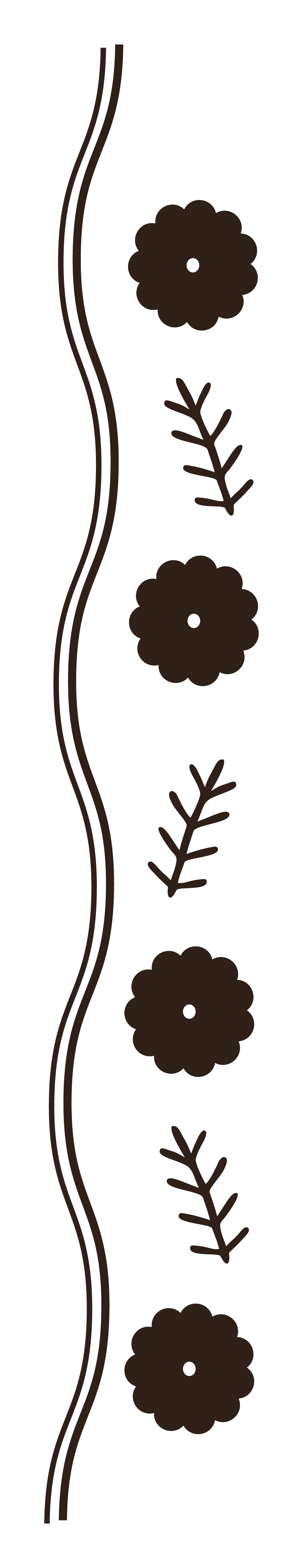 Decorative floral pattern with brown flowers and leaves on a black background.