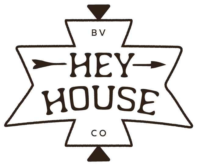 A black logo with a star-shaped outline, containing the text 'HEY HOUSE' in the center, 'BV' at the top, and 'CO' at the bottom.