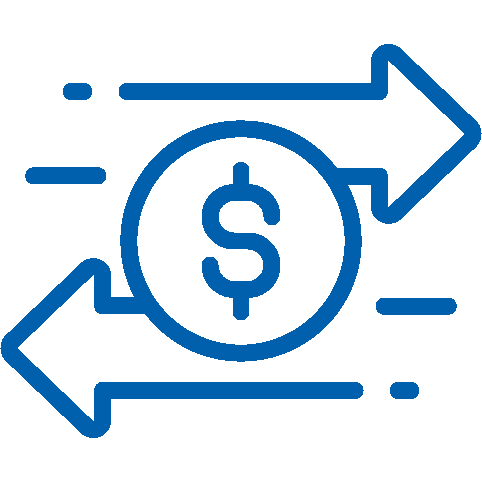 Icon of a dollar sign within a circle with arrows pointing in opposite directions, indicating currency exchange or financial transfer.