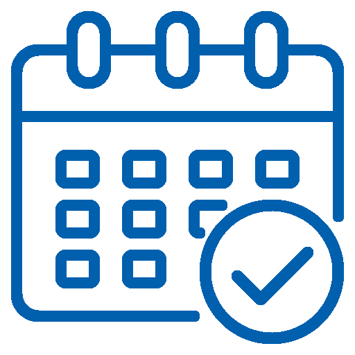 Icon of a calendar with a checkmark, representing scheduled or completed date.