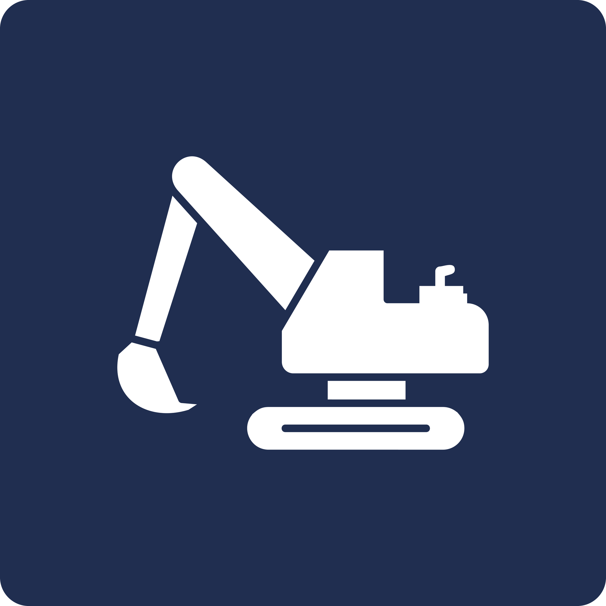 Icon of an excavator machine on a dark blue background.