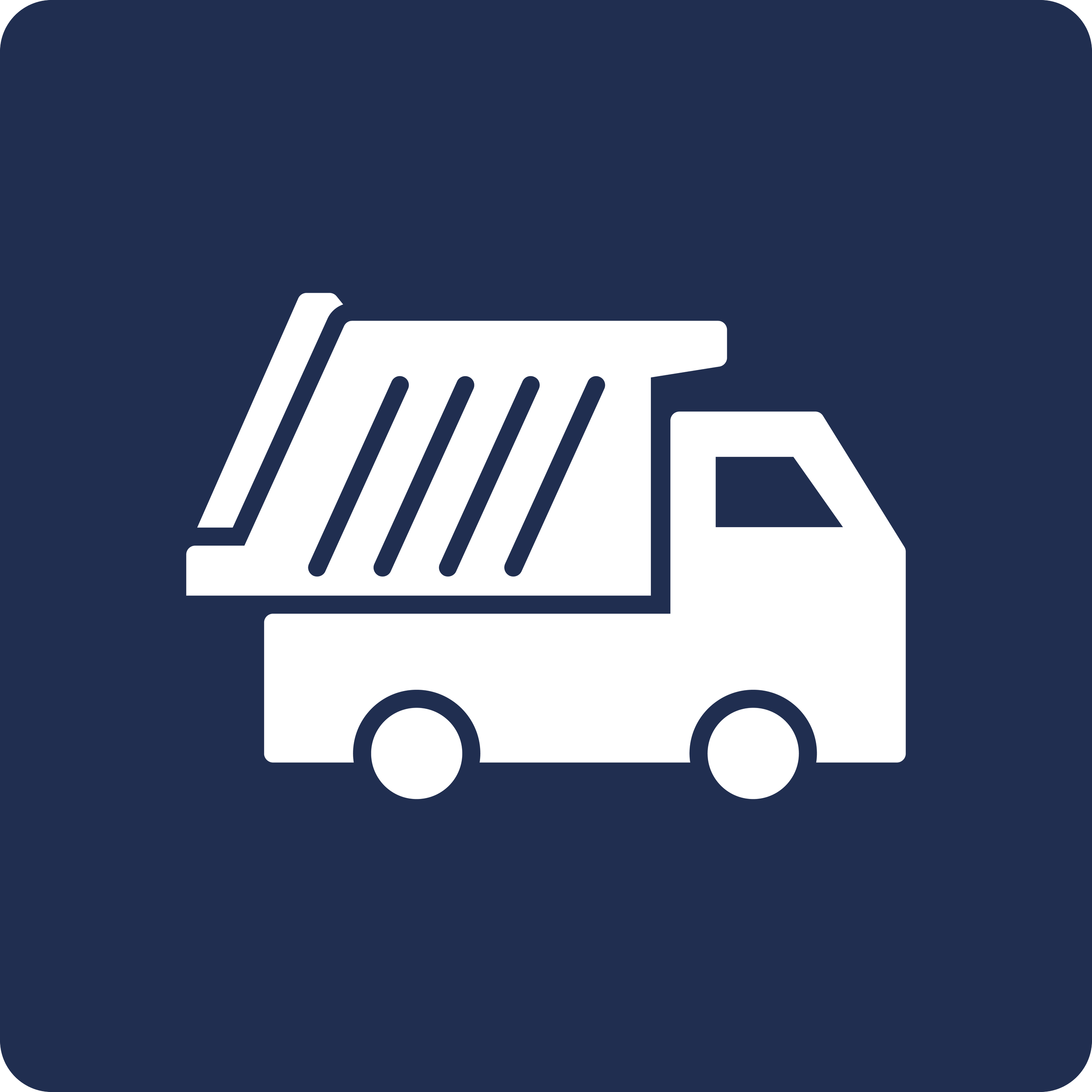 Icon of a dump truck with a tipped container for hauling debris or materials, set against a dark background.