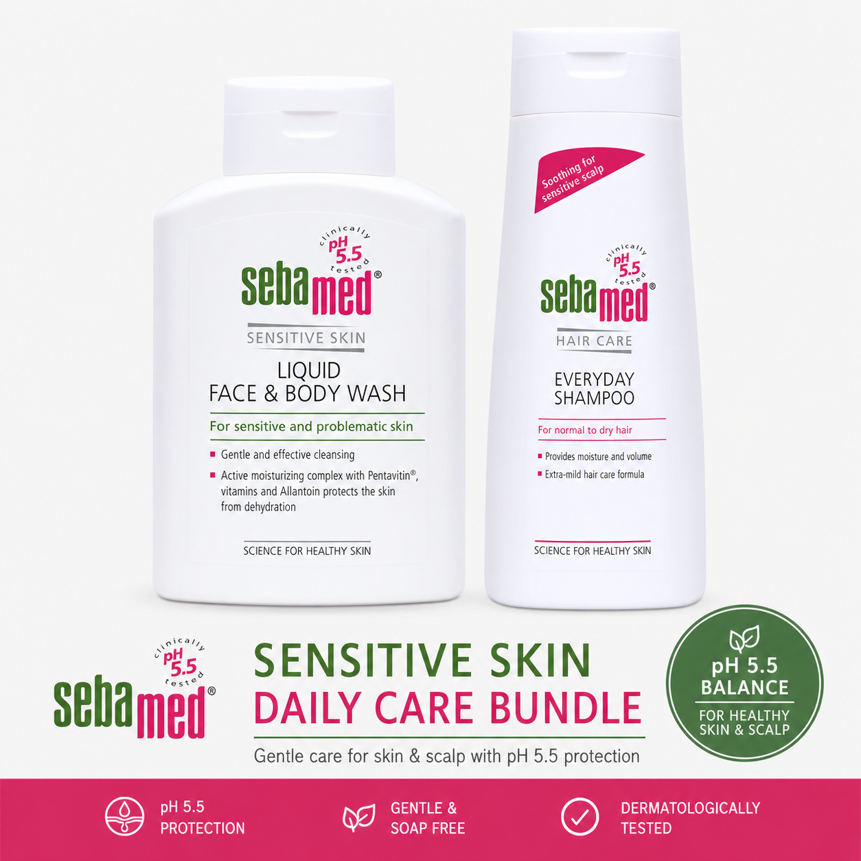 Sebamed Sensitive Skin Bundle | Face & Body Wash + Everyday Shampoo (pH 5.5 Care Set)