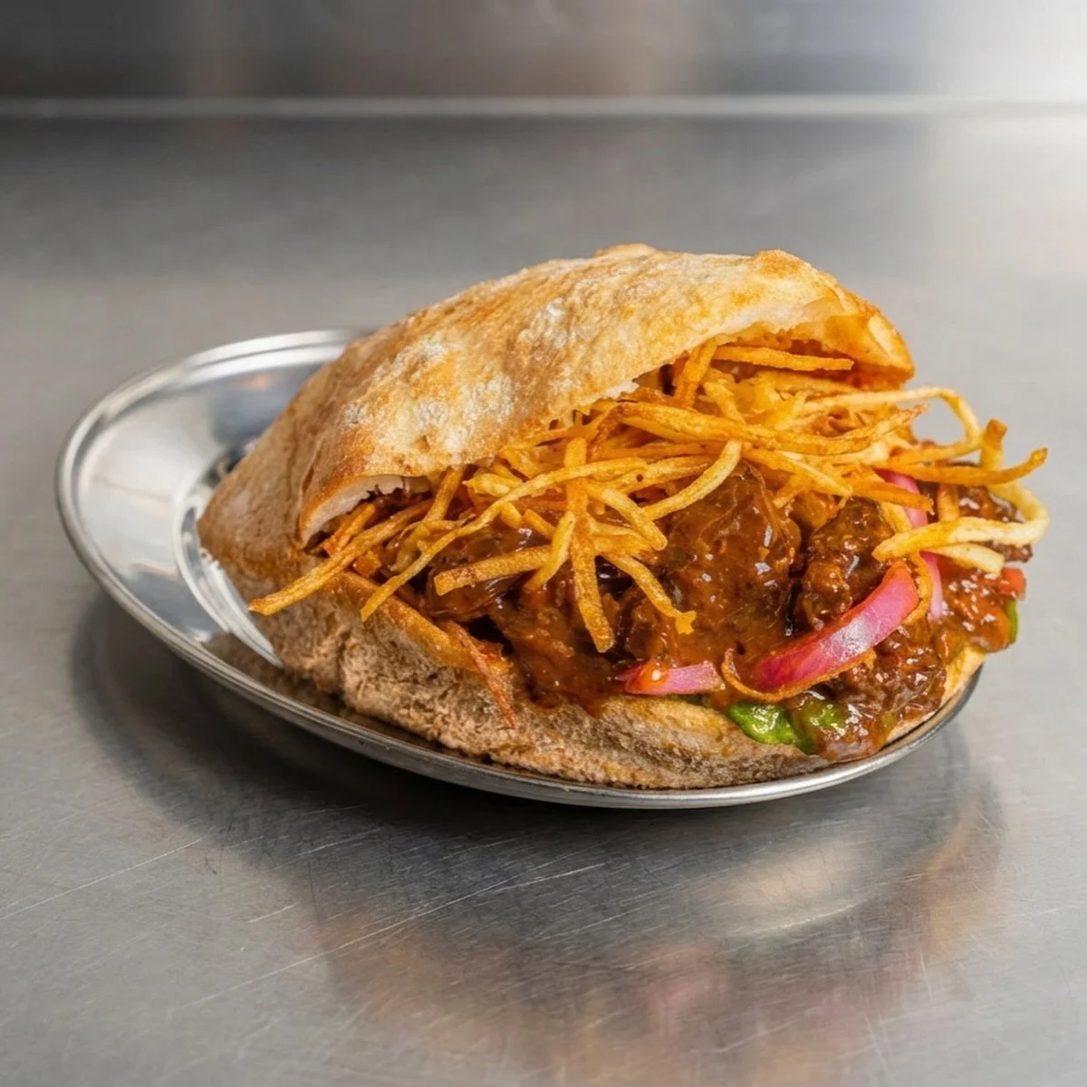 The Comfort 

Date braised short rib cooked on the bone with the finest medjoul dates for hours till soft as cream.

Shoestring fries seasoned with celery salt

Mustard pickled onions

Chermoula sauce (that green beauty)

We worked on this beef recip