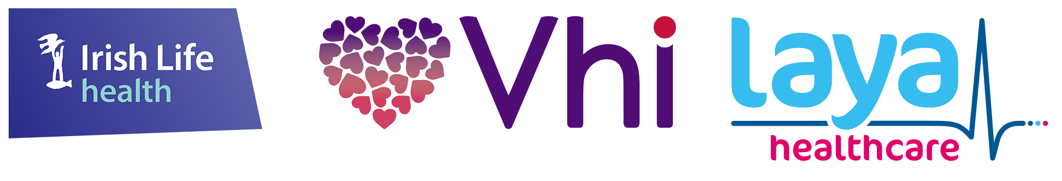 Banner with text 'Irish Life health, VHI and Laya - healthcare provider affiliations