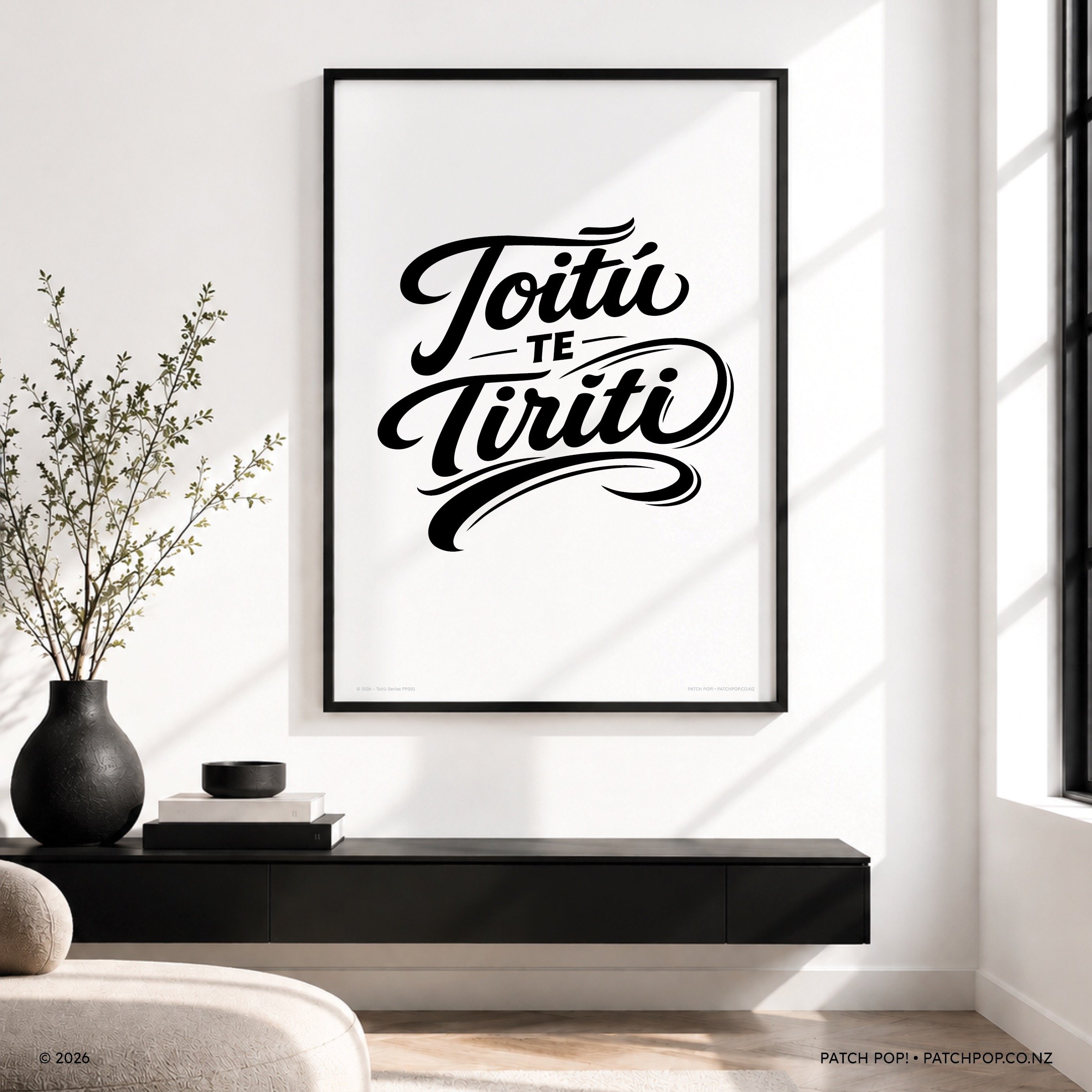 Available now!

Toitū Te Tiriti.
Toitū Te Whenua.
Toitū Te Reo.

Three bold typographic prints. One kaupapa.

A collection grounded in enduring foundations.

Toitū Te Tiriti &mdash; honour and uphold Te Tiriti o Waitangi.

Toitū Te Whenua &mdash; pro