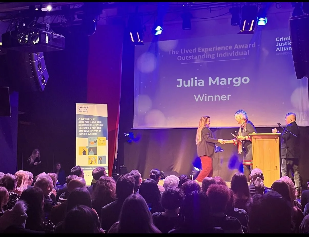 It was amazing to see one of our grantees win big at the Criminal Justice Awards last night. Julia Margo of @fairhearingcharity won in the Outstanding Individual Category. This award recognises someone using their personal history and lived experienc