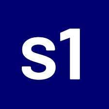 Blue square sign with white text 'S1'