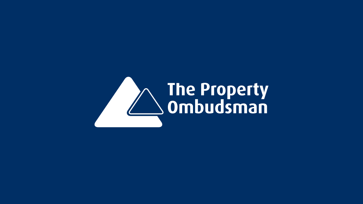 Logo of The Property Ombudsman with blue background and white stylized triangles