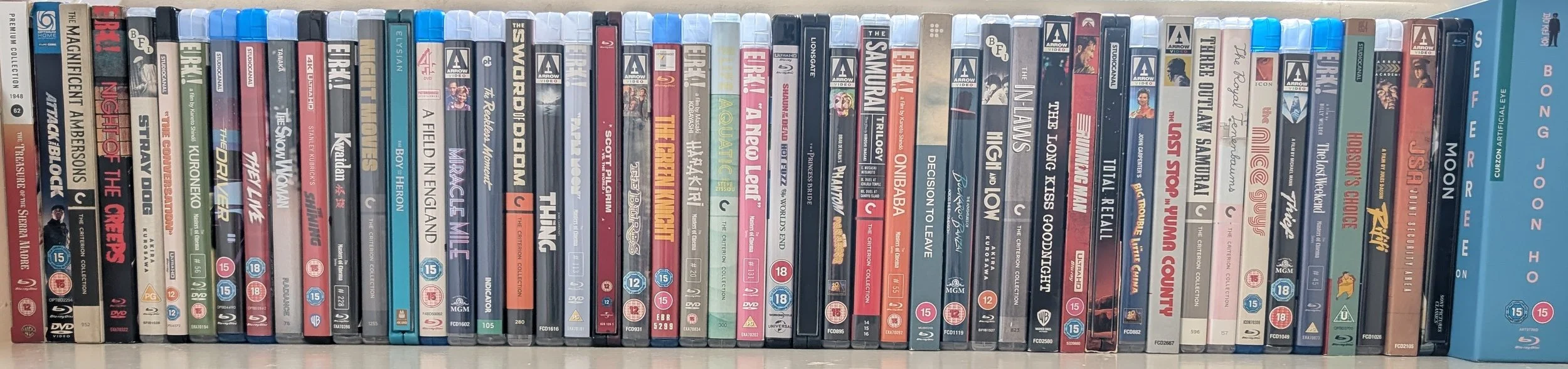 A collection of boutique Blu-rays showing a collection of films across a range of genres. Blu ray Collections include, Arrow, BFI, Criterion, Eureka, Radiance.