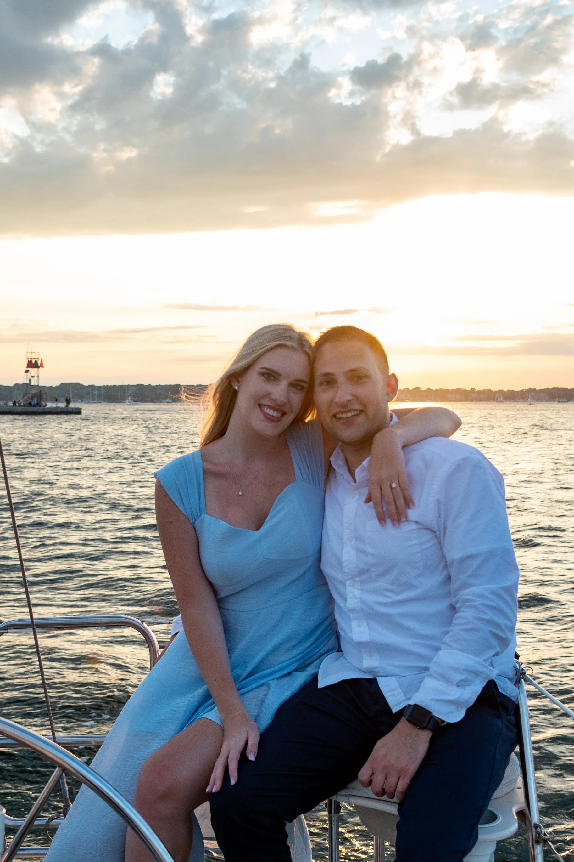 Aboard Starlight sailboat cruise, Newport Harbor, suprisse proposal, engagement session