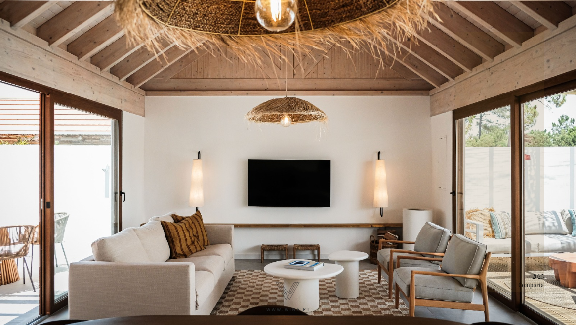 Luxury boutique retreat interior in Portugal, showing elegant guest suite design by WING Interior Solutions for the hospitality sector.