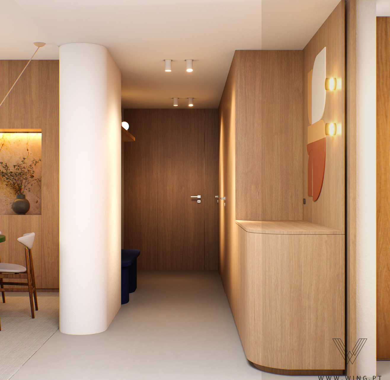 Luxury boutique retreat interior in Portugal, showing elegant guest suite design by WING Interior Solutions for the hospitality sector.