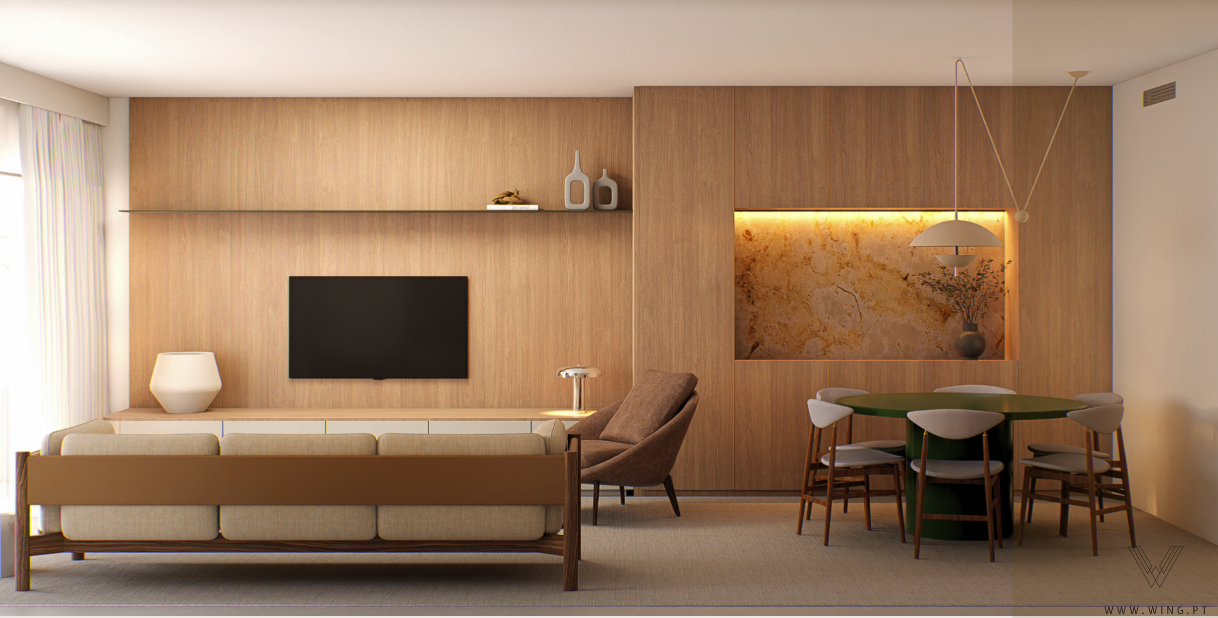 Luxury boutique retreat interior in Portugal, showing elegant guest suite design by WING Interior Solutions for the hospitality sector.