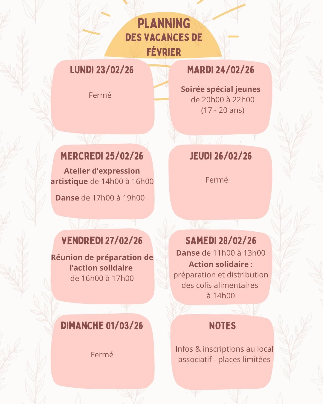 🔹Programmation des activit&eacute;s de f&eacute;vrier