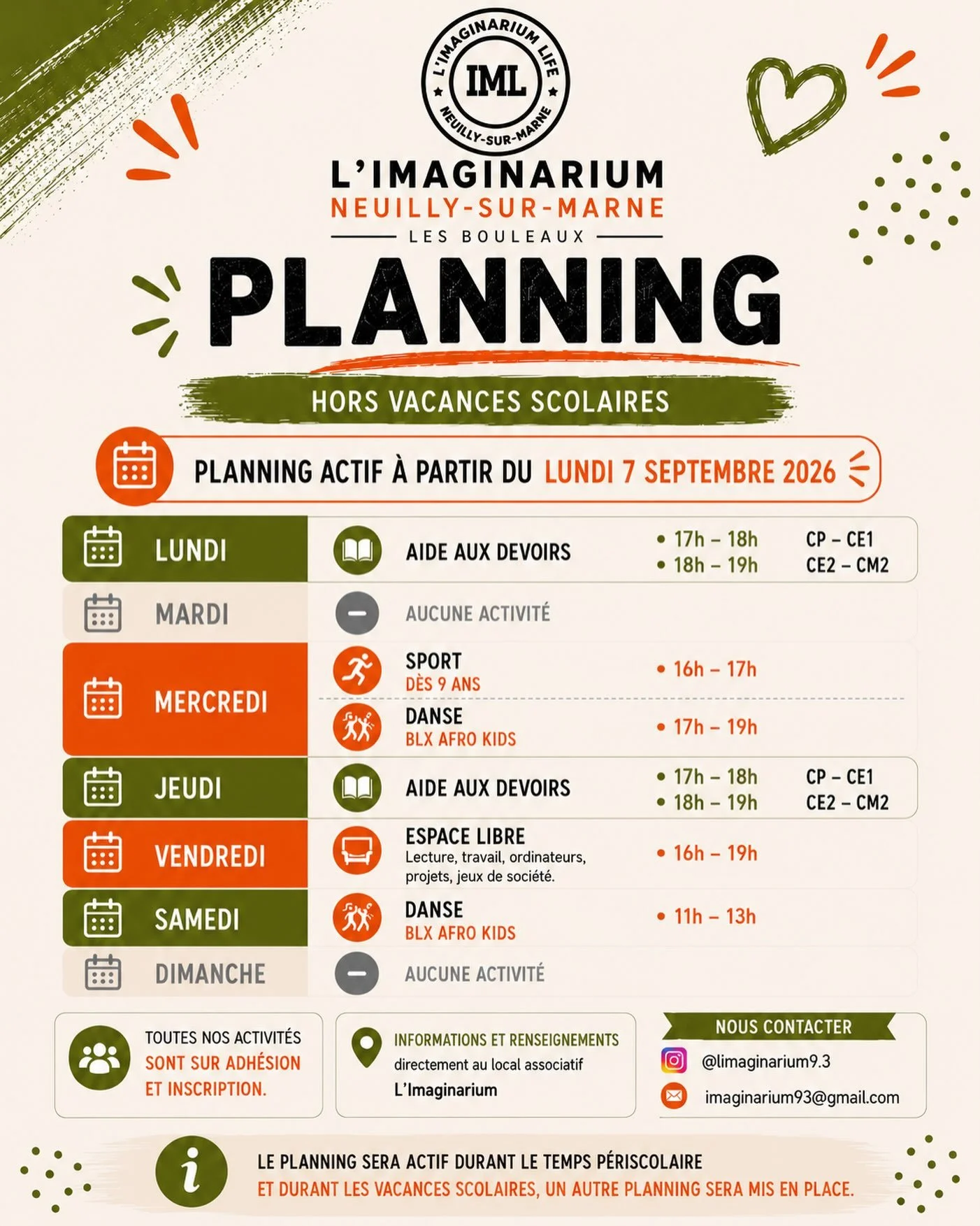 D&eacute;couvrez notre programme &agrave; l&rsquo;ann&eacute;e, hors vacances scolaires.
Inscriptions et renseignements en DM ou directement &agrave; L&rsquo;Imaginarium.