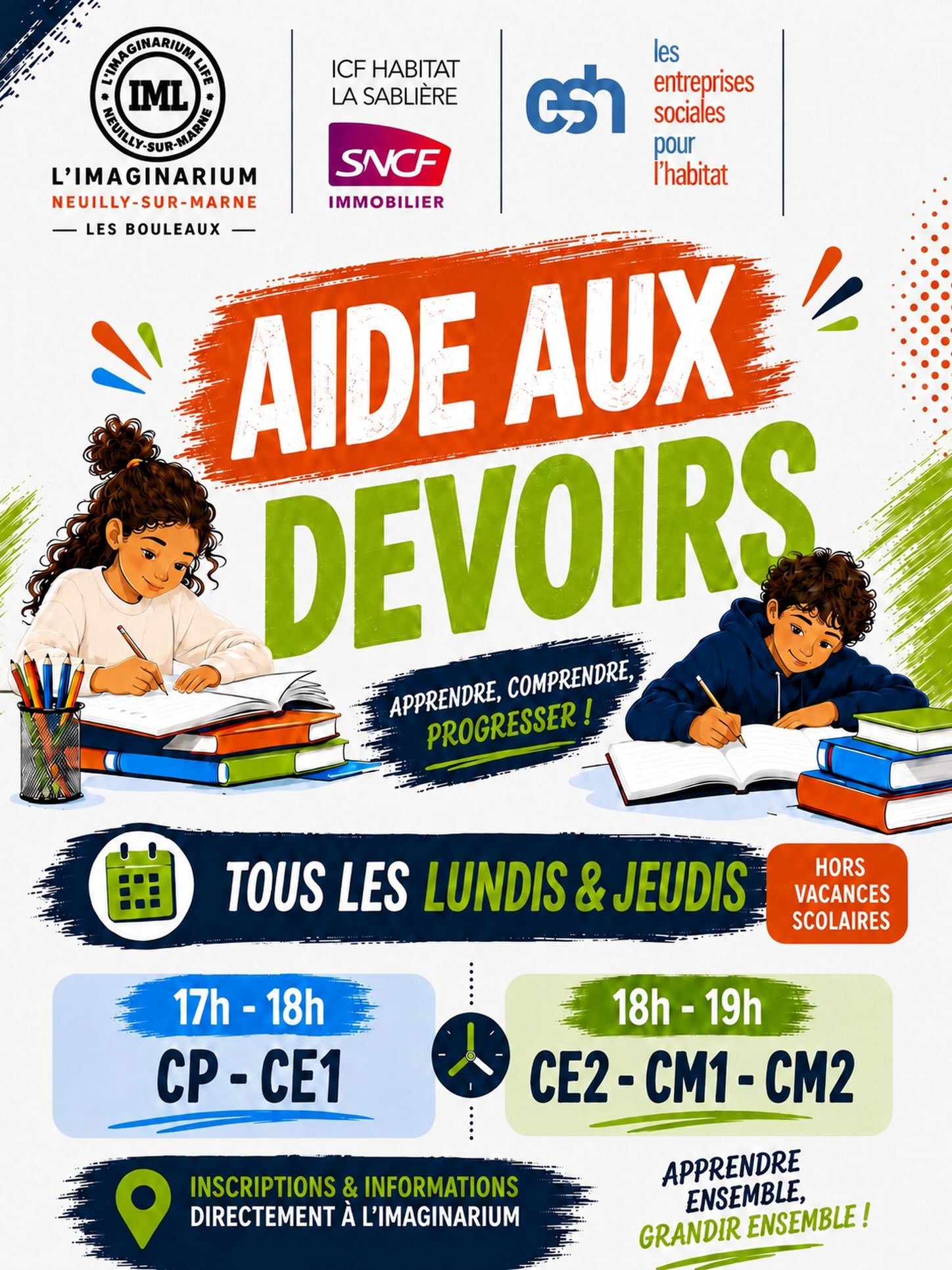 L&rsquo;aide aux devoirs &agrave; L&rsquo;Imaginarium ! 📚✏️

Retrouvez-nous tous les lundis et jeudis, hors vacances scolaires.

Inscriptions et renseignements directement &agrave; L&rsquo;Imaginarium.