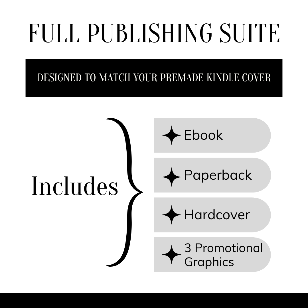 Full Publishing Suite - Ebook + Paperback + Hardcover + 3 Promotional Graphics