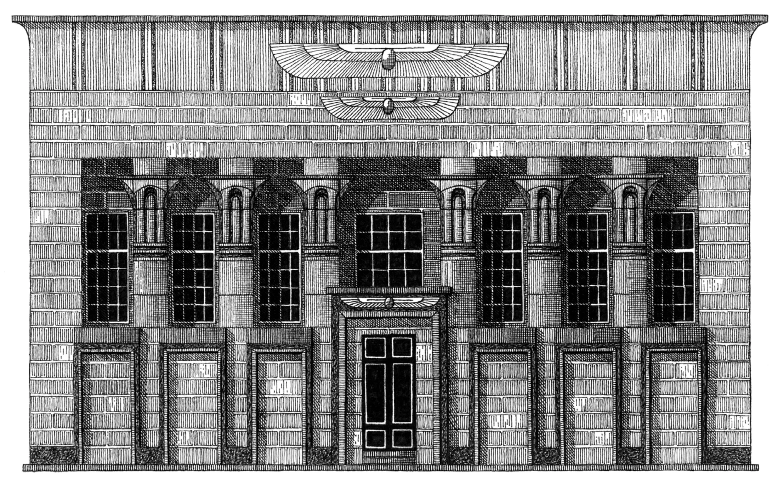 Traditional pen and ink illustration of Temple Works in Leeds