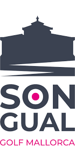 Un logotipo que muestra una silueta de un edificio con cúpula, texto que dice 'SON GUAL' y debajo 'GOLF MALLORCA'.