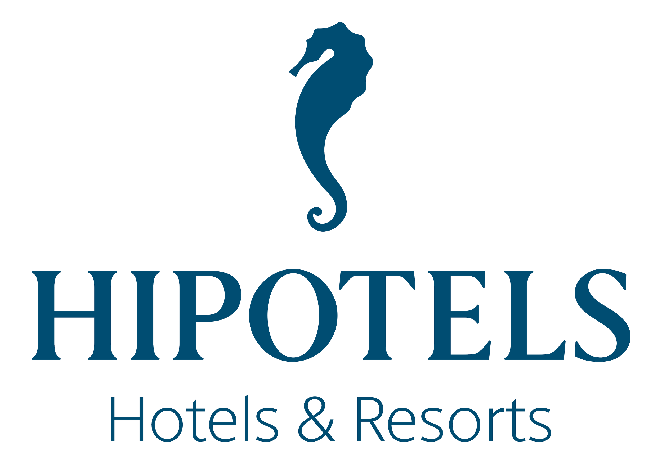 Logotipo del hotel Hipotels, que incluye un símbolo de un capitel y el texto en español "Hipotels Hotels & Resorts".