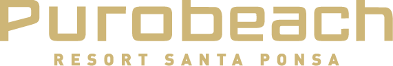 Logotipo que dice 'Purobeach Resort Santa Ponsa' en letras doradas sobre fondo oscuro.