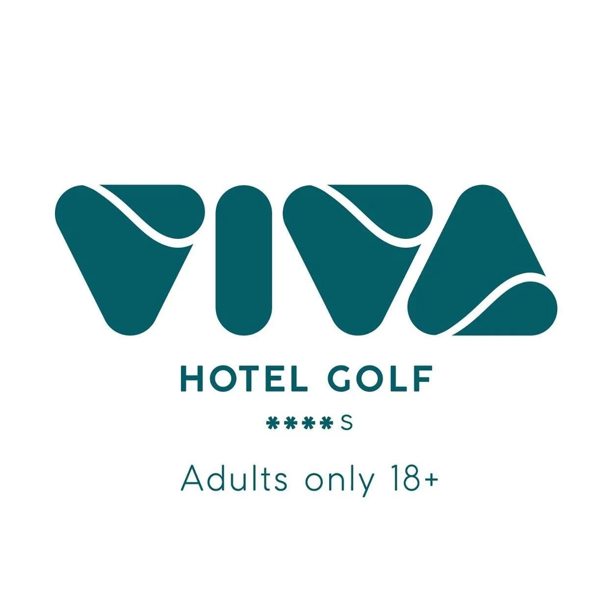 Logotipo del Hotel Golf, con letra estilizada formando un diseño abstracto, y la leyenda 'HOTEL GOLF' debajo. Indicación de cuatro estrellas y que es solo para adultos mayores de 18 años.