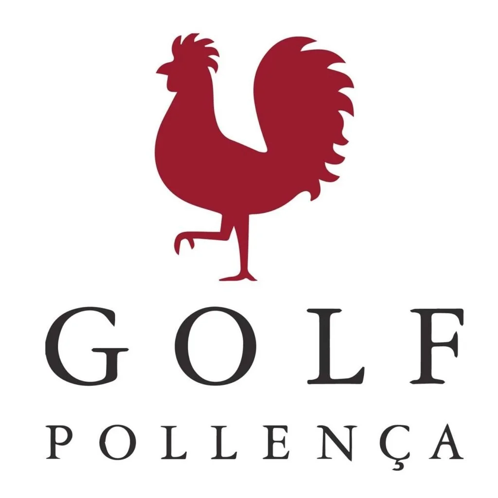 Logotipo que muestra una figura de un gallo de color burdeos y el texto 'GOLF POLLENÇA'.