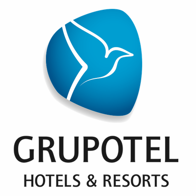 Logotipo de GrupoTel con un pajarillo estilizado y texto 'GRUPOTEL HOTELS & RESORTS'.