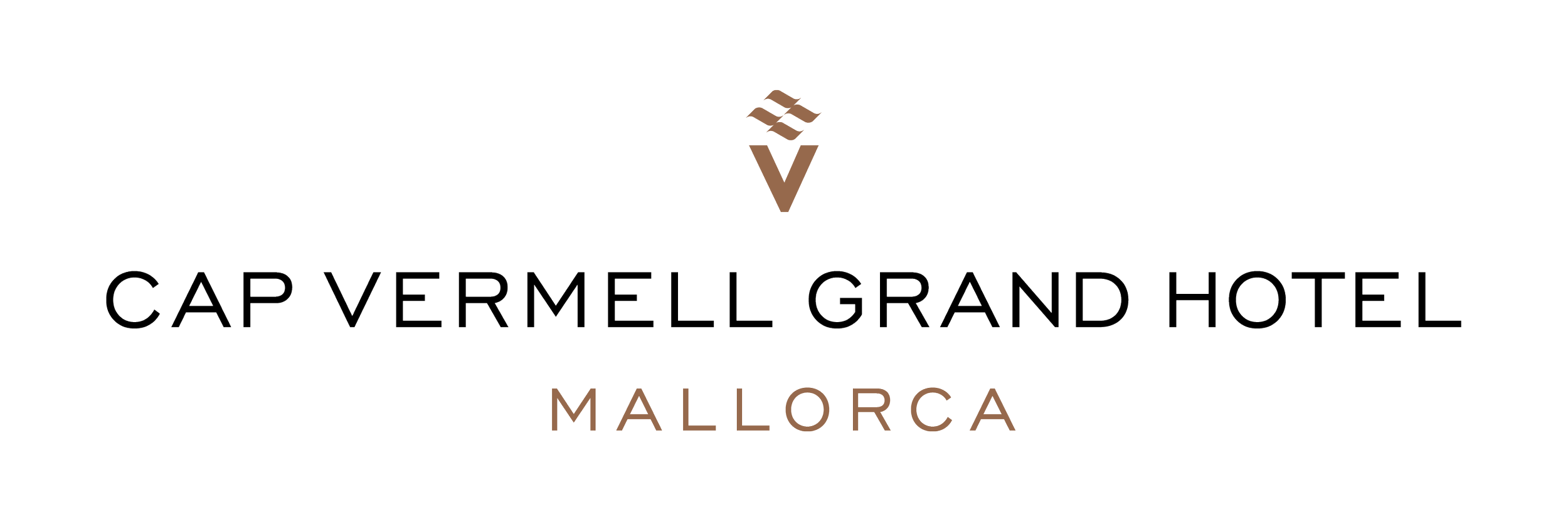 Logotipo del hotel Cap Vermell Gran Hotel en Mallorca con letras en negro y detalles en marrón.