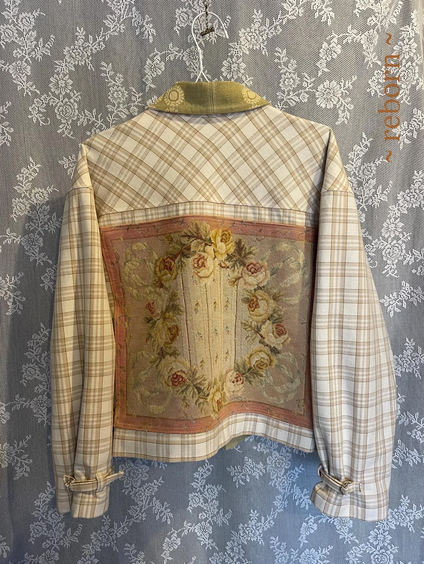 ♻️ Embroidery Reimagined ♻️
a jacket carrying many stories&hellip;
one woman embroidered a silk piece,
another crafted curtains,
a third wove a mid-century linen cloth ~
and the fourth, me, shaped them into a jacket 

~ one of a kind ~ Jacket No. 3 ~