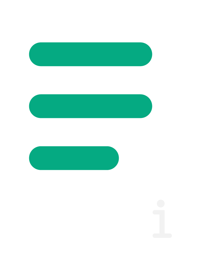 A black background with a white border, displaying three horizontal green bars and a white letter 'i' inside a circle at the bottom.