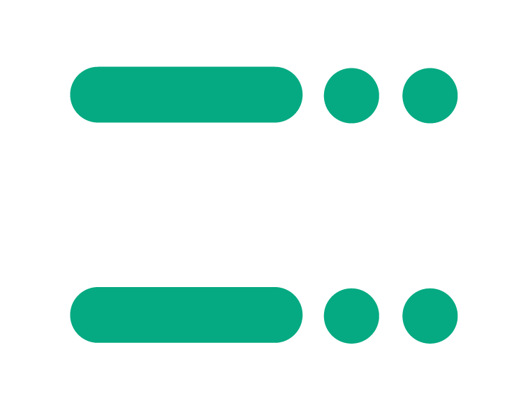 Two horizontal rows of green rounded rectangles and circles, with the rectangles in the center of each row and circles on the right side of each row.