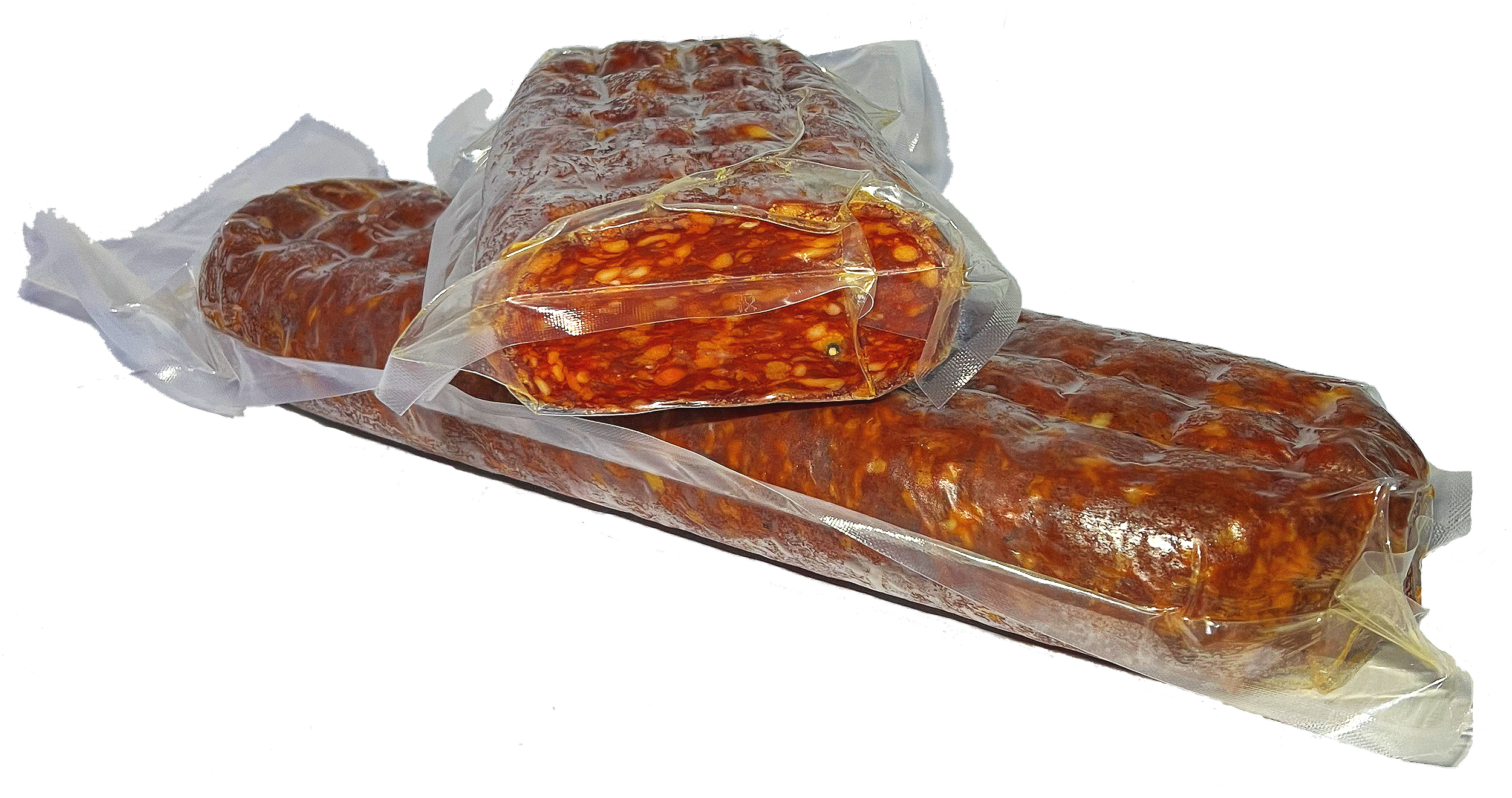 Salame stagionato sigillato in plastica trasparente.