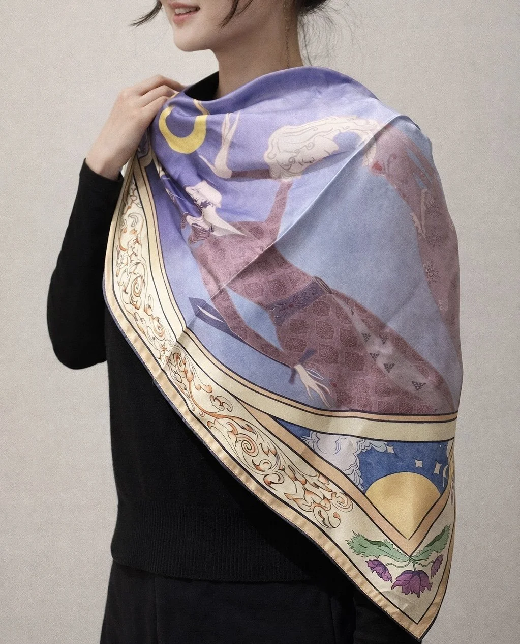 The scarf styled on model.