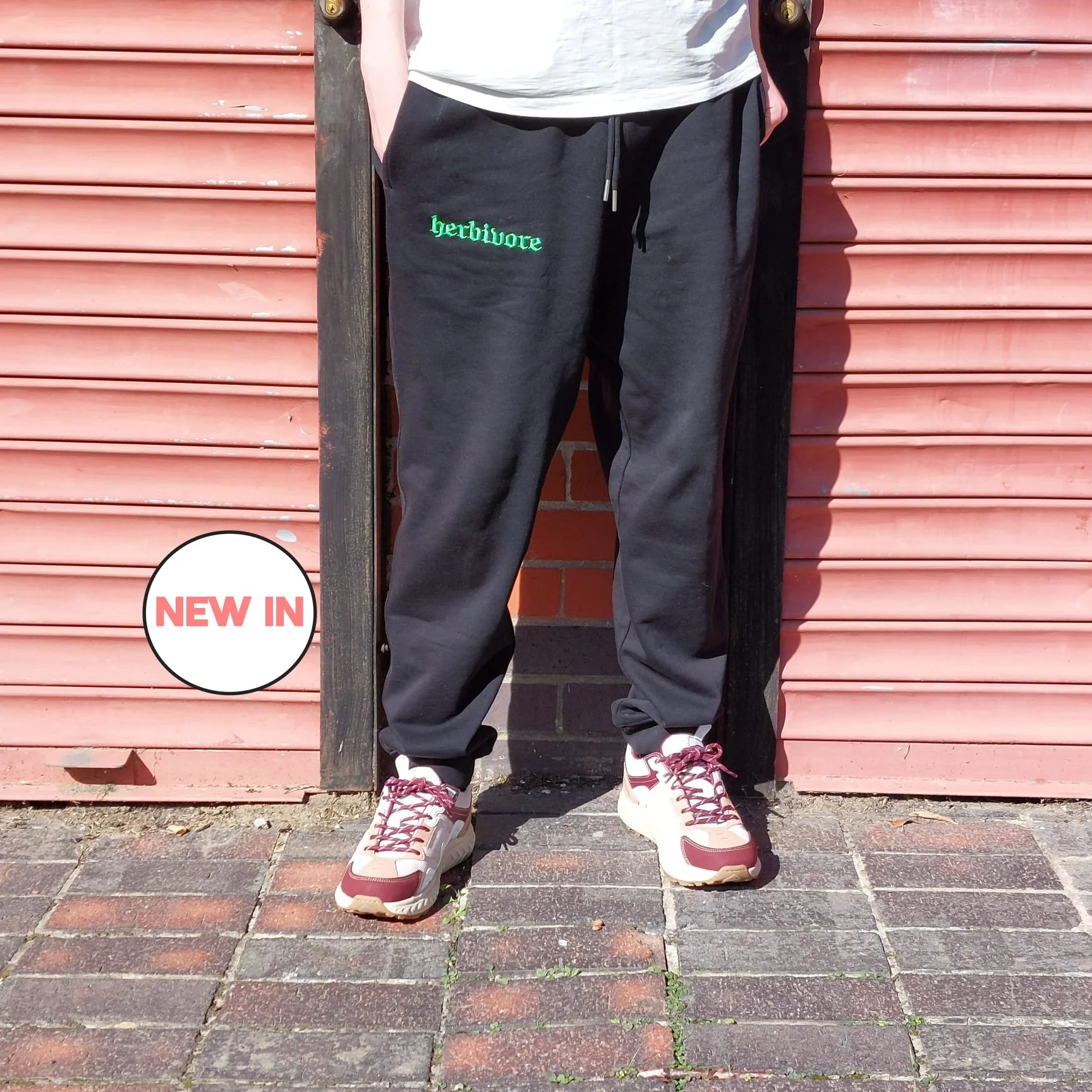 🌿 Embroidered joggers for le herbivores 🌿

- 100% GOTS Certified Organic Cotton
- Metal tipping dangly bits.

#vegan #veganclothing #veganapparel #veganism #sustainableclothing