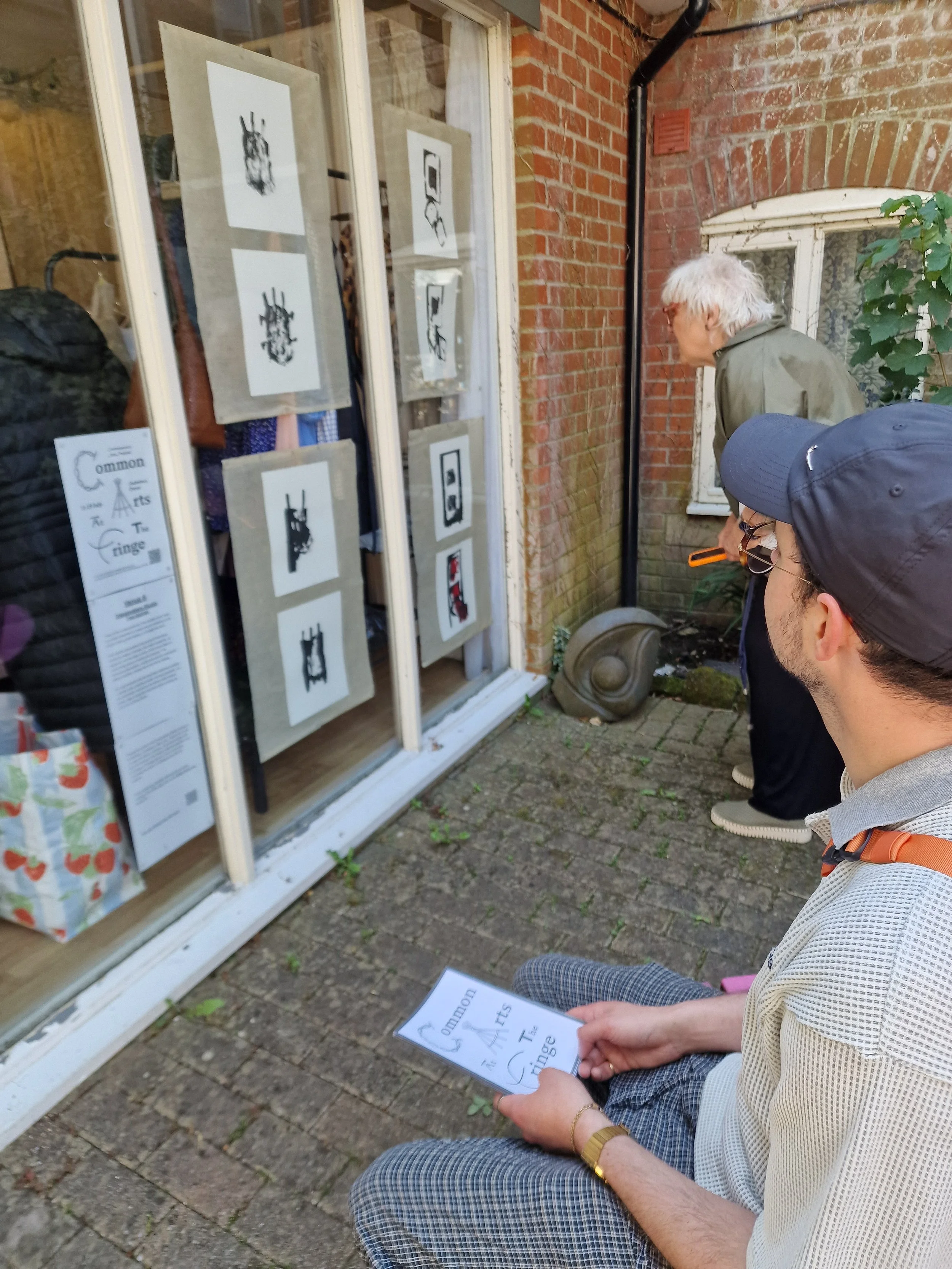 Fran Quinlan's mono screen prints, inspired by traditional tailor's chalk, are displayed in the Dressmakers Studio.