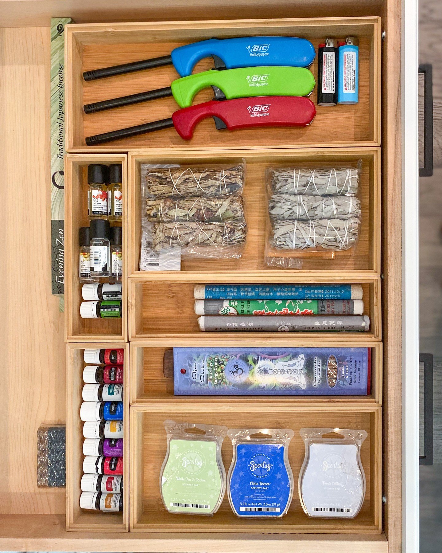 A beautifully organized space doesn&rsquo;t have to be complicated&mdash;sometimes it starts with a single drawer. This one now has dedicated spots for essential oils, incense, wax melts, sage bundles, lighters, and more. Everything is categorized, v