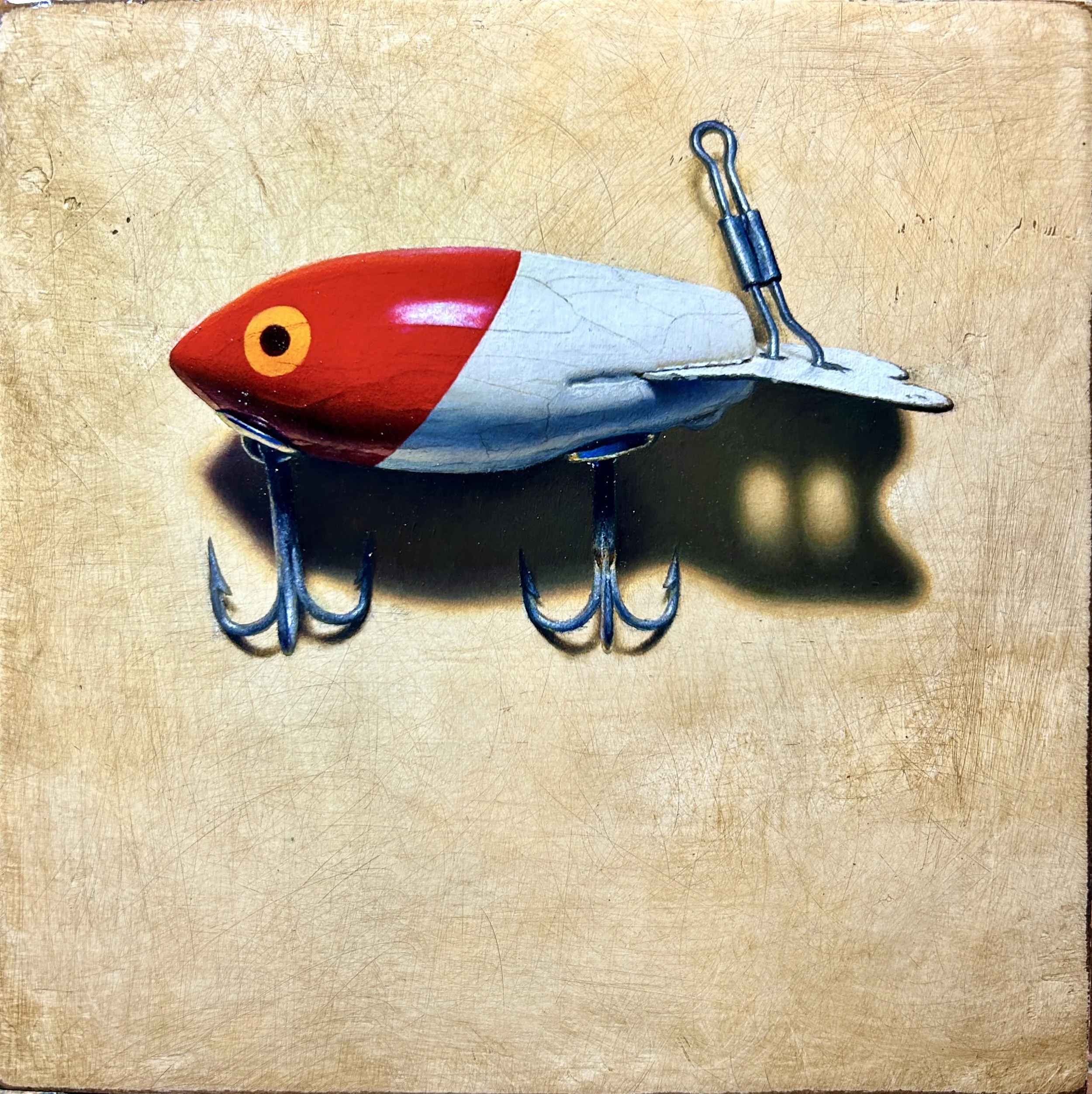 'Bomber Bait Lure'.
2023.
Oil on panel.
6" x 6"