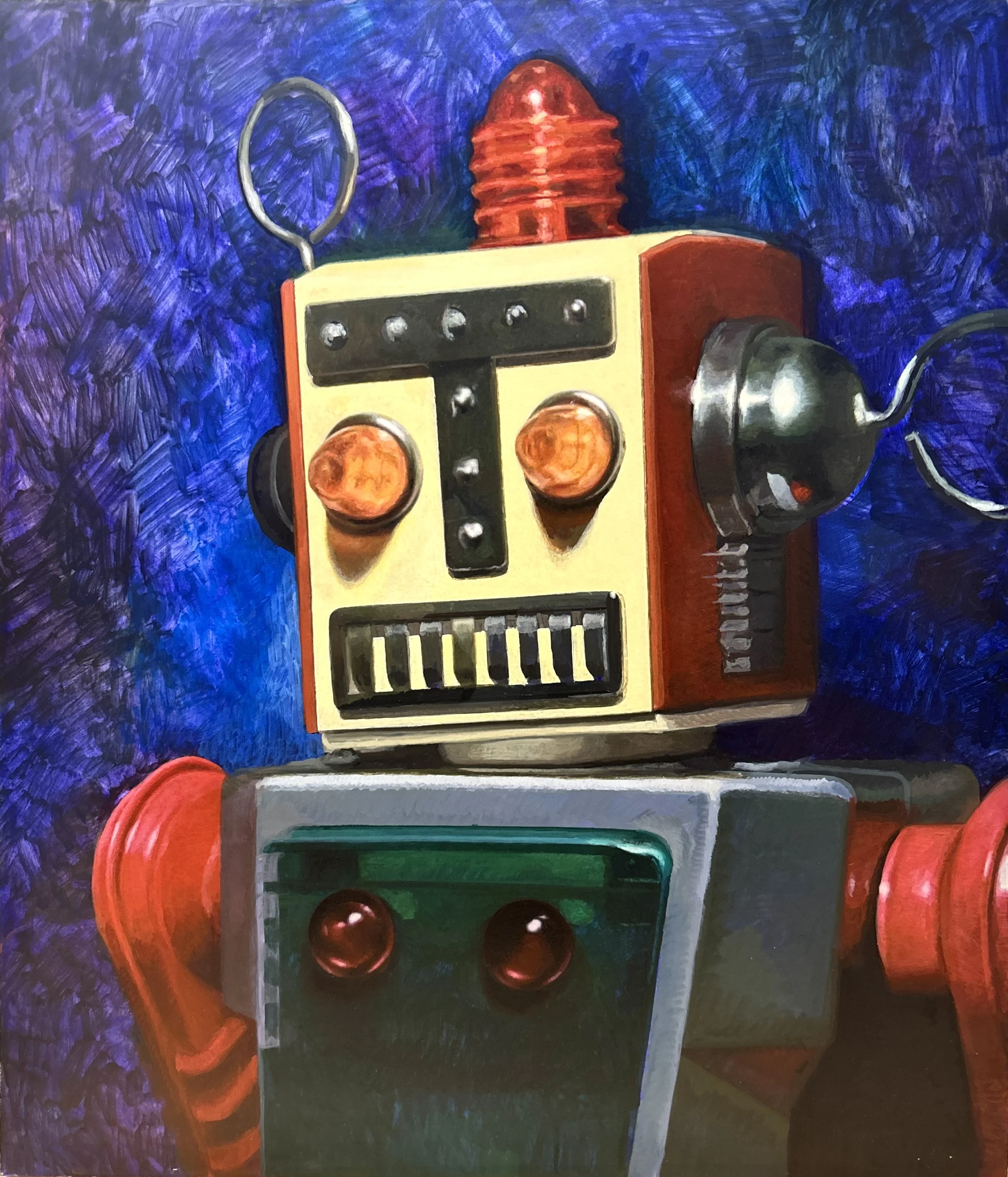 'Chief Robotman'.
2024.
Acrylic on canvas.
28" x 24"